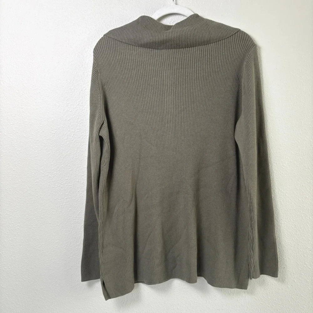 Belle by Kim Gravel Henley Sweater Size XL Olive Green Ribbed Sailor Collar NWOT